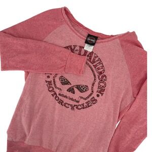 Harley-Davidson Y2K Pink Skull Raglan Sweatshirt Neidengards Ohio M Grunge Moto